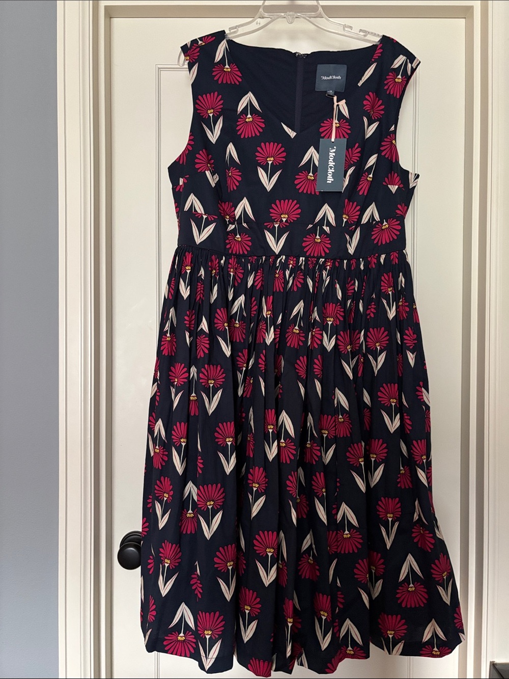 NWT ModCloth Navy Dress with Pink and Cream Floral Print